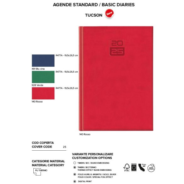 Agenda 2026 datata saptamanal Tucson 21 x 27 cm - [Rosu]