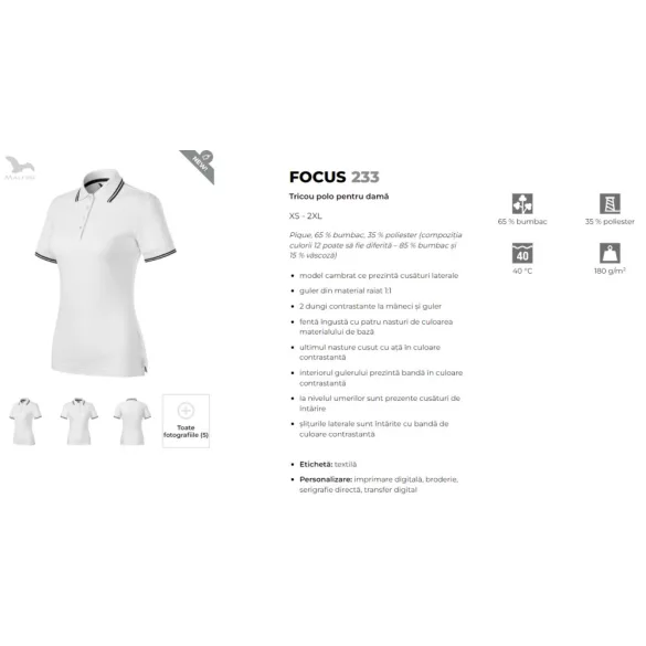 2330013 - Tricou polo de dama - Focus - Malfini - [Alb]