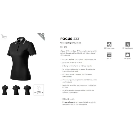 2330113 - Tricou polo de dama - Focus - Malfini - [Negru]