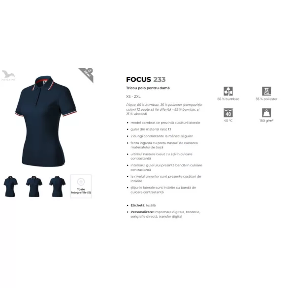2330213 - Tricou polo de dama - Focus - Malfini - [Albastru marin]