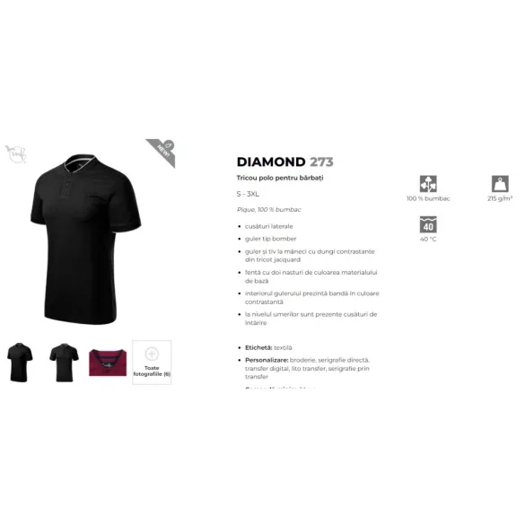 2730113 - Tricou polo pentru barbati - Diamond - Malfini Premium - [Negru]