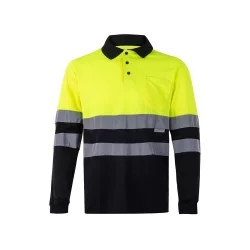   36067-203 - Tricou polo bicolor cu ochi de pasare (160g/m2) cu maneci lungi, din poliester (100%) - VULCAN - Velilla