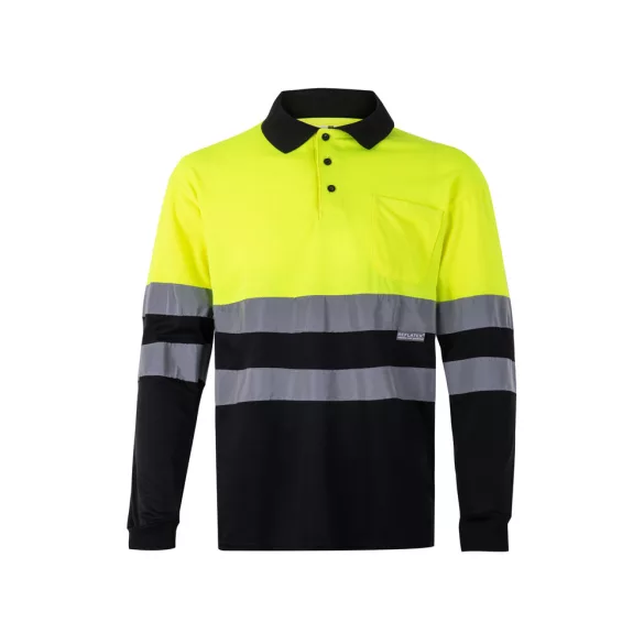 36067-203 - Tricou polo bicolor cu ochi de pasare (160g/m2) cu maneci lungi, din poliester (100%) - VULCAN - Velilla