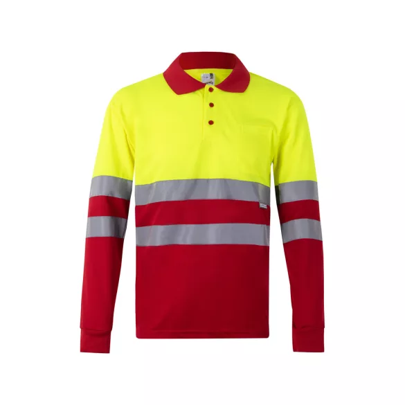 36067-205 - Tricou polo bicolor cu ochi de pasare (160g/m2) cu maneci lungi, din poliester (100%) - VULCAN - Velilla