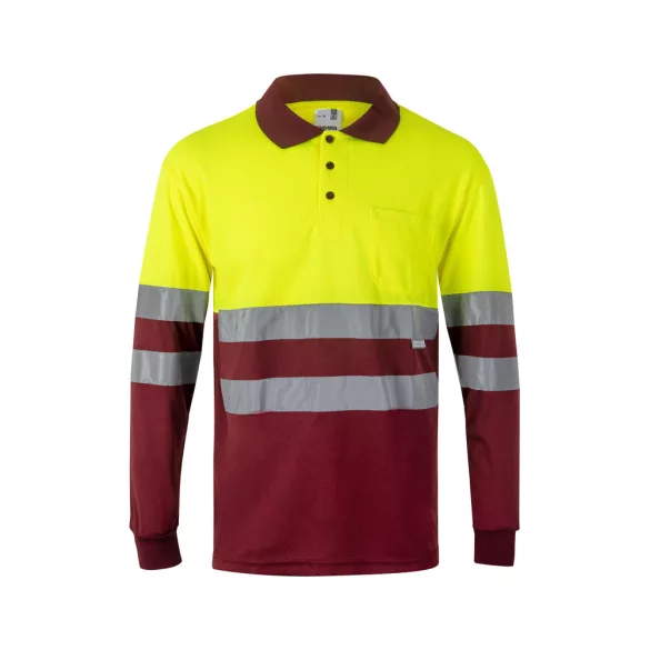36067-225 - Tricou polo bicolor cu ochi de pasare (160g/m2) cu maneci lungi, din poliester (100%) - VULCAN - Velilla