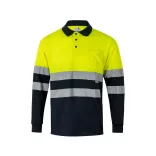 36069-204 - Tricou polo bicolor in forma de ochi de pasare (160g/m2) cu maneci lungi, din poliester (100%) - VULCAN LARGE - Velilla