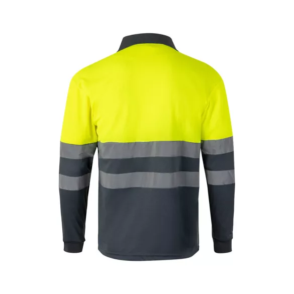 36069-207 - Tricou polo bicolor in forma de ochi de pasare (160g/m2) cu maneci lungi, din poliester (100%) - VULCAN LARGE - Velilla