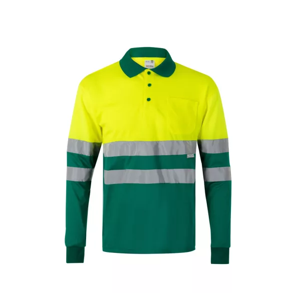 36069-209 - Tricou polo bicolor in forma de ochi de pasare (160g/m2) cu maneci lungi, din poliester (100%) - VULCAN LARGE - Velilla