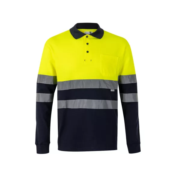 36140-204 - Tricou polo piqué in doua tonuri (150g/m2) cu maneci lungi, din bumbac (55%) si poliester (45%) - PLUTO LARGE - Velilla