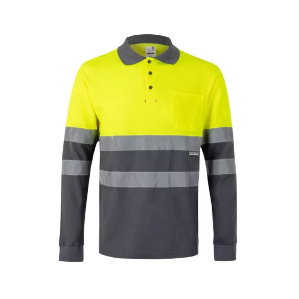 36140-207 - Tricou polo piqué in doua tonuri (150g/m2) cu maneci lungi, din bumbac (55%) si poliester (45%) - PLUTO LARGE - Velilla