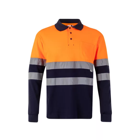 36140-214 - Tricou polo piqué in doua tonuri (150g/m2) cu maneci lungi, din bumbac (55%) si poliester (45%) - PLUTO LARGE - Velilla