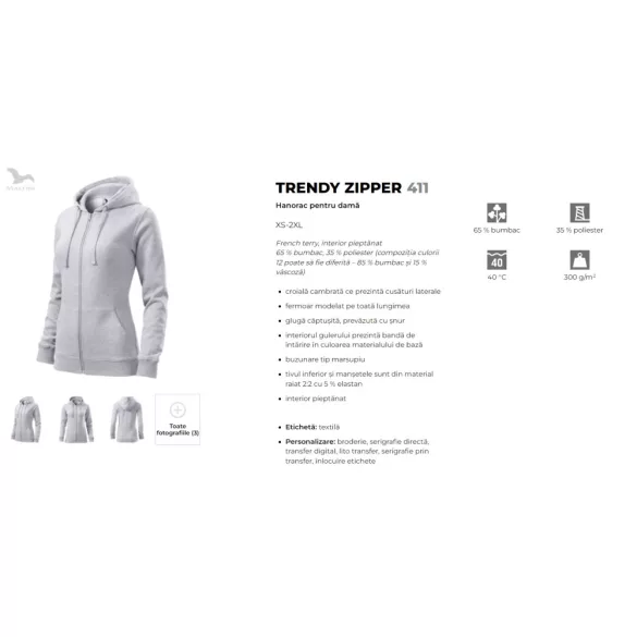 4103212 - Hanorac pentru dama - Trendy Zipper - [Gri deschis]