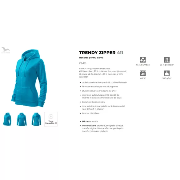 4114612-Hanorac-pentru-dama-Trendy-Zipper-Turcoaz