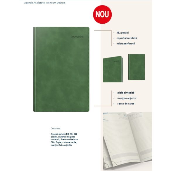 Agenda premium deluxe SUPLE - datata zilnic - 15 x 21 cm - [VERDE]