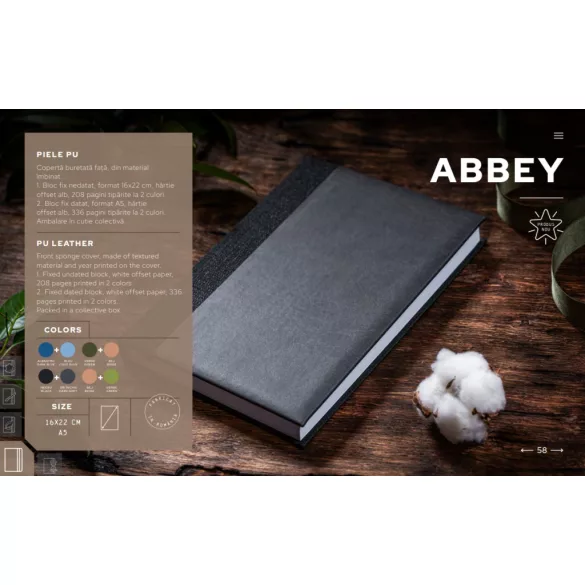 Agenda ABBEY nedatata - 16x22 cm -  [negru]
