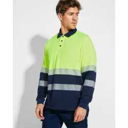  HV9316 - Tricou polo tehnic de vizibilitate ridicata - VEGA LS - [Bleumarin/Galben fluorescent]