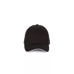   KP185 - Sapca cu cozoroc contrastant din bumbac - 6 panele - SANDWICH PEAK - [Black/White]