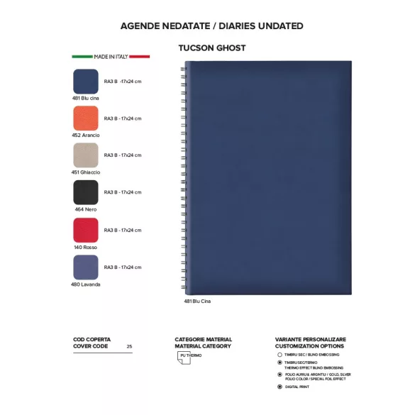 Agenda 2027 nedatata Tucson Ghost 17 x 24 cm cu spira  - [Blu Lavanda]