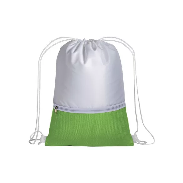 1714144-Rucsac-din-poliester-210t-alb-cu-buzunar-verde
