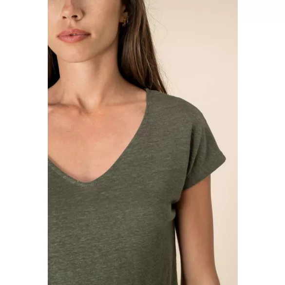 SP321 - Tricou de in cu decolteu in V pentru dama - Spasso - [Ivory]