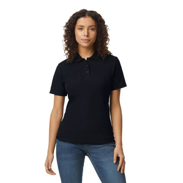 gil64800b3 - Tricou polo dama cu nasturi colorati Softstyle [Black]
