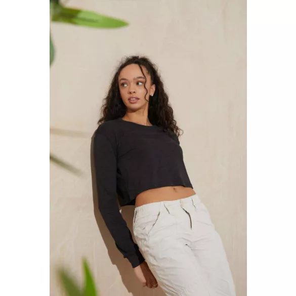 jt016 - Tricou dama L/S Cropped T [Heather Black]