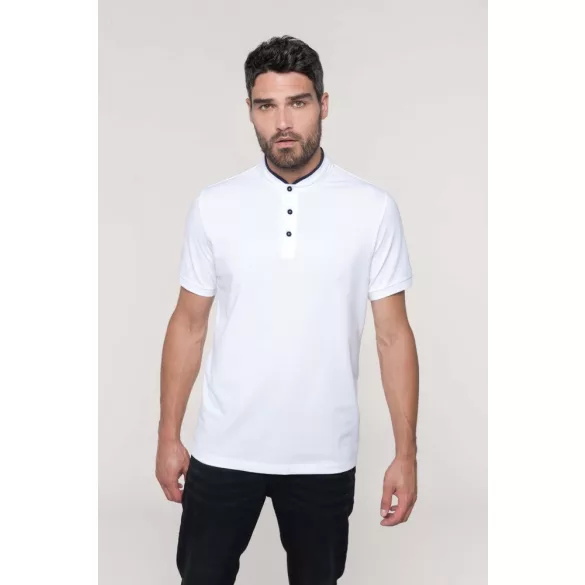 ka223-Tricou-polo-adult-barbat-guler-MANDARIN-KARIBAN-Navy-White
