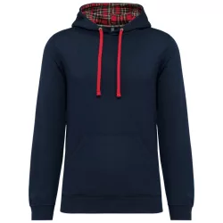   ka4013 - Hanorac unisex cu model interior si culori contrastante KARIBAN [Navy/Red Tartan]