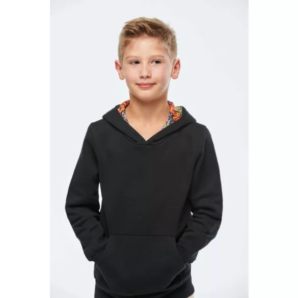 ka4014 - Hanorac copii cu model interior si culori contrastante KARIBAN [Black/Skate Grafitti]