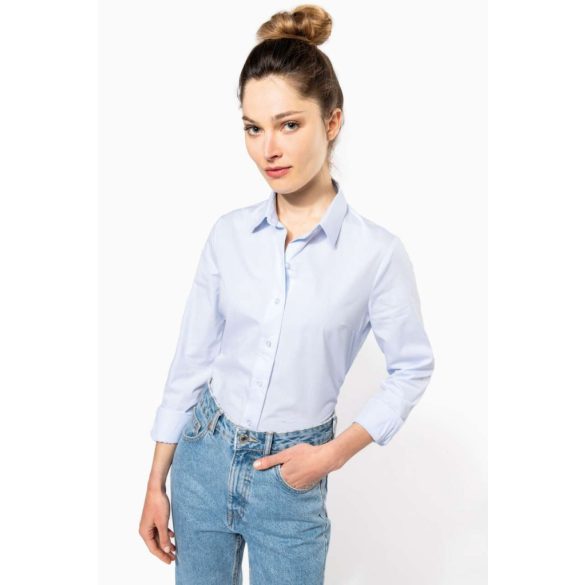 ka510 - Camasa cu maneca lunga adult dama Kariban Poplin - [Striped Light Blue]