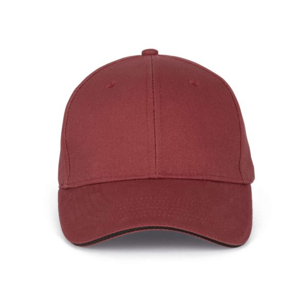 KP011 - Sapca din bumbac pieptantat - 6 panele - ORLANDO - [Red Safran/Dark Grey]