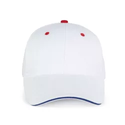   KP011 - Sapca din bumbac pieptantat - 6 panele - ORLANDO - [White/Royal Blue/Red]