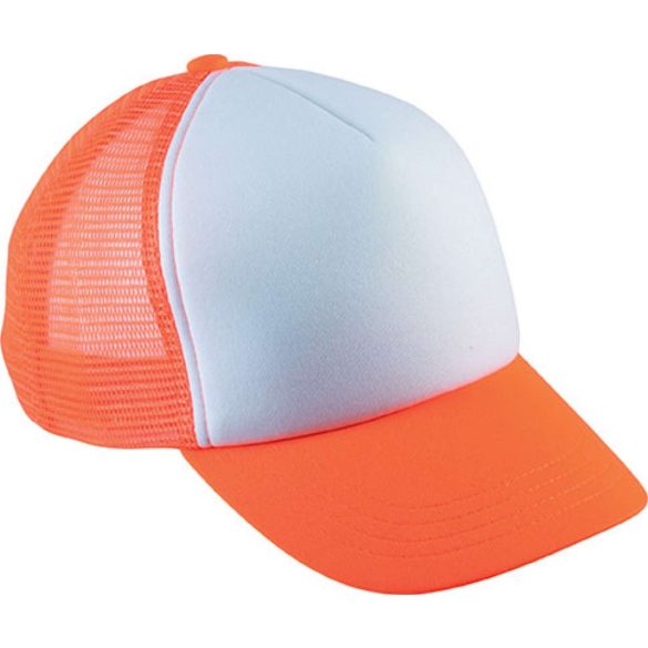 kp143 - Sapca pentru copii - 5 panele - TRUCKER MESH - [White/Fluorescent Orange]