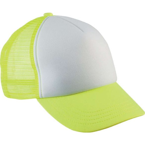 kp143 - Sapca pentru copii - 5 panele - TRUCKER MESH - [White/Fluorescent Yellow]