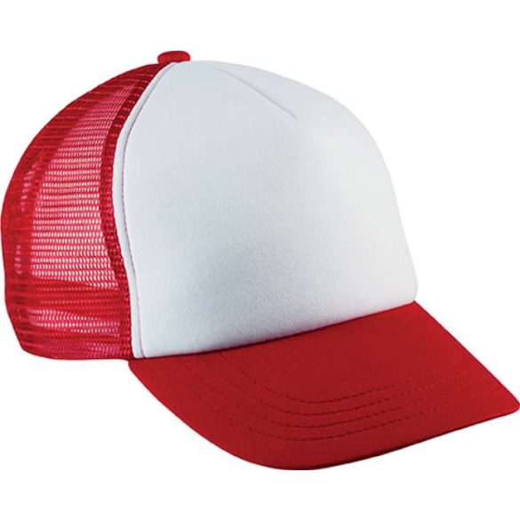 kp143 - Sapca pentru copii - 5 panele - TRUCKER MESH - [White/Red]
