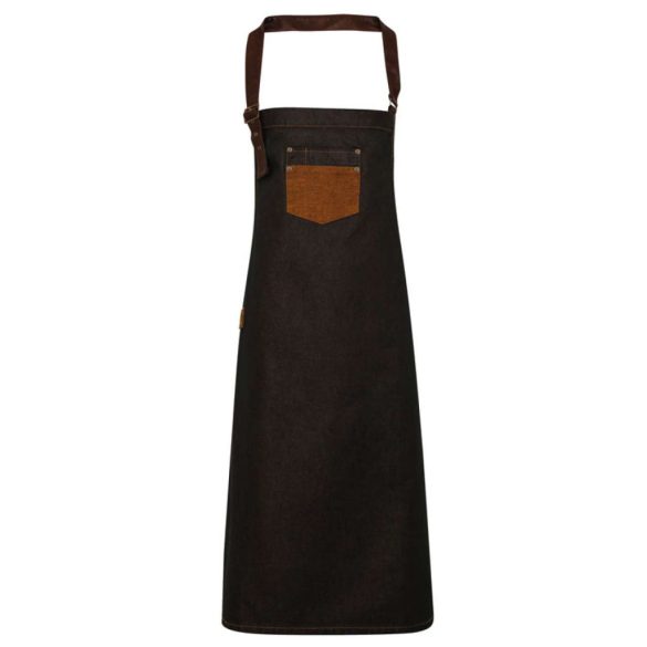 pr136 - Sort de baveta din denim cu piele falsa DIVISION - [Black/Tan Denim]