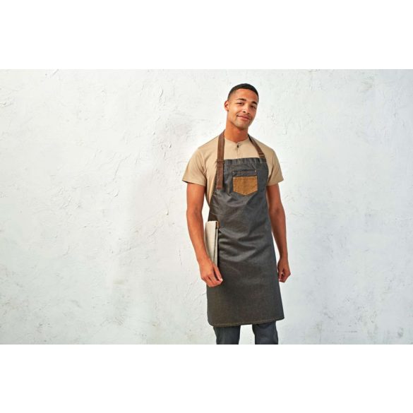 pr136 - Sort de baveta din denim cu piele falsa DIVISION - [Black/Tan Denim]