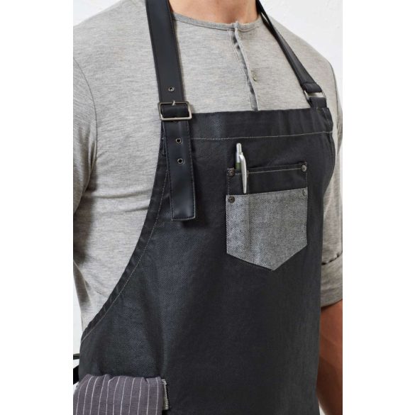 pr136 - Sort de baveta din denim cu piele falsa DIVISION - [Black/Tan Denim]