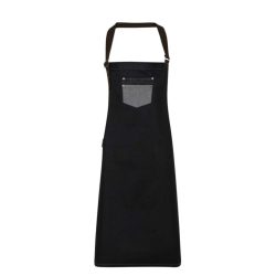   pr136 - Sort de baveta din denim cu piele falsa DIVISION - [Black Denim]