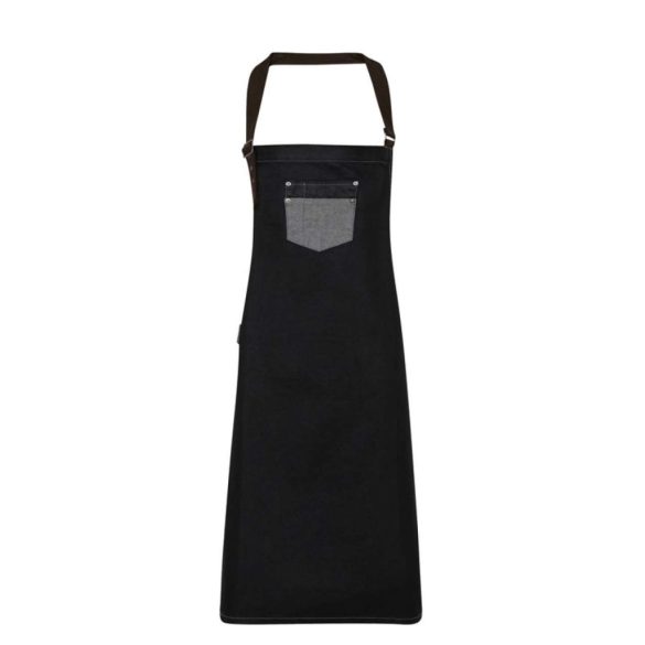 pr136 - Sort de baveta din denim cu piele falsa DIVISION - [Black Denim]