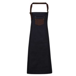   pr136 - Sort de baveta din denim cu piele falsa DIVISION - [Indigo/Brown Denim]