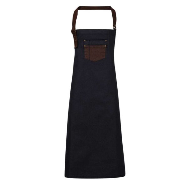 pr136 - Sort de baveta din denim cu piele falsa DIVISION - [Indigo/Brown Denim]