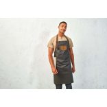 pr136 - Sort de baveta din denim cu piele falsa DIVISION - [Indigo/Brown Denim]