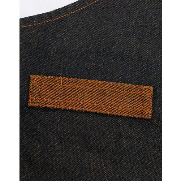 pr136 - Sort de baveta din denim cu piele falsa DIVISION - [Indigo/Brown Denim]