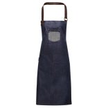 pr136 - Sort de baveta din denim cu piele falsa DIVISION - [Indigo Denim]