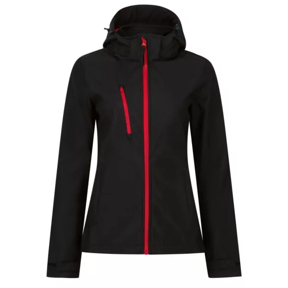 re702 - Softshell dama cu 3 straturi si gluga Venturer [Black/Classic Red]
